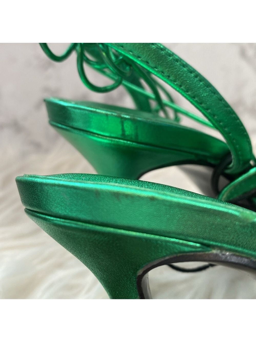 NWOT Zara Metallic Green Lace-up Leather Sandals, Size 7.5 - Picture 17 of 17